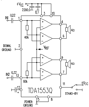 22 W stiprintuvas (TDA2005/TDA1553)