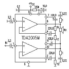 22 W stiprintuvas (TDA2005/TDA1553)