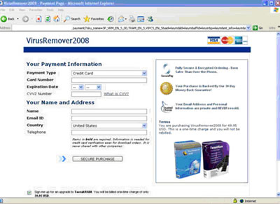Registracijos bei mokėjimo kortelės pavyzdys