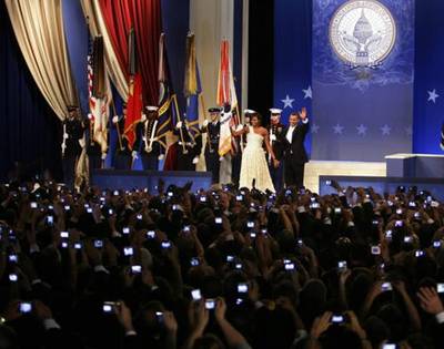 Skaitmeninių fotoaparatų jūra JAV prezidento Barako Obamos inauguracijos vakarą