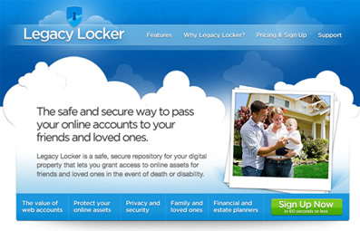 „LegacyLocker“ turi laimingos šeimos iliustraciją pirmame puslapyje. Tai sukelia teigiamus jausmus savo klientui ir padeda kelti pardavimus sau