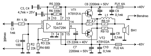 Stiprintuvo iš mikroschemos TDA7294 galios pakėlimas