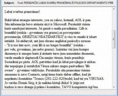 Lietuvoje plinta el. laiškai, pranešantys apie netikrą virusą Lietuvoje plinta el. laiškai, pranešantys apie netikrą virusą