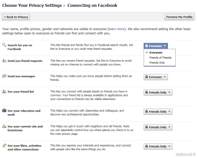 „Facebook“ privatumo nustatymai ir draugų sąrašai praktiškai