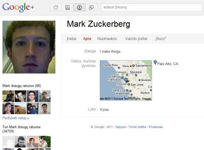 „Facebook“ vadovas Markas Zuckerbergas – populiariausias „Google+“ narys