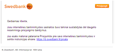 Platinami el. laiškai, su nuorodomis į netikrus banko puslapius Platinami el. laiškai, su nuorodomis į netikrus banko puslapius