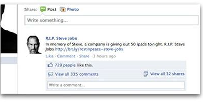 „Facebook“ sukčiai naudojasi Steve‘o Jobso mirtimi „Facebook“ sukčiai naudojasi Steve‘o Jobso mirtimi
