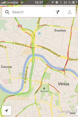 „Google Maps“ Vilniaus žemėlapiuose – realaus laiko informacija apie eismo sąlygas
