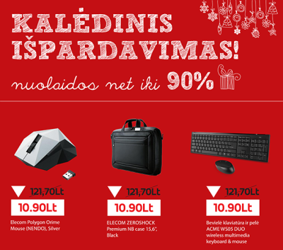 Kalėdinis išpardavimas – nuolaidos iki 90 proc. kompiuterių priedams.