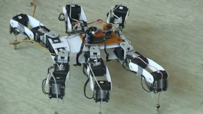 Lietuvis sukūrė šešiakojį nelygiu paviršiumi žingsniuojantį robotą