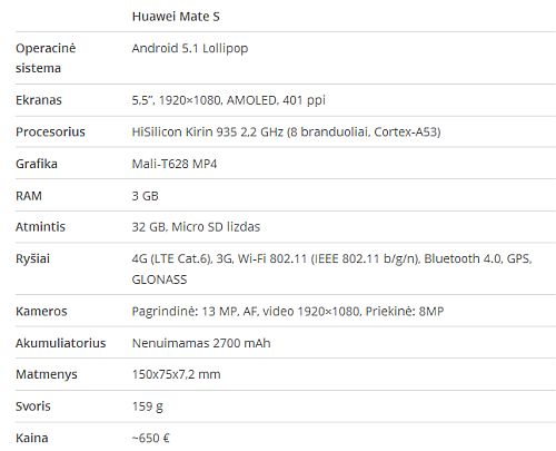 Išmaniojo telefono „Huawei Mate S“ apžvalga Išmaniojo telefono „Huawei Mate S“ apžvalga