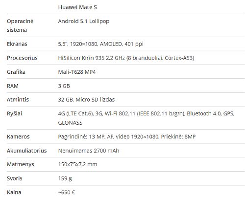 Išmaniojo telefono „Huawei Mate S“ apžvalga