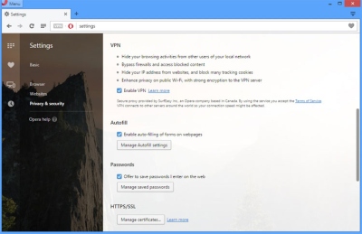 „Opera“ į naršyklę integravo nemokamą VPN klientą „Opera“ į naršyklę integravo nemokamą VPN klientą