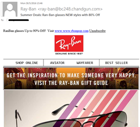 „Ray-Ban“ virusinė apgaulė jau plinta ir el. paštu
