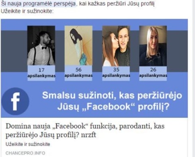 Virusas „Facebook“ tinkle: siūloma sužinoti, kas peržiūrėjo jūsų profilį Virusas „Facebook“ tinkle: siūloma sužinoti, kas peržiūrėjo jūsų profilį