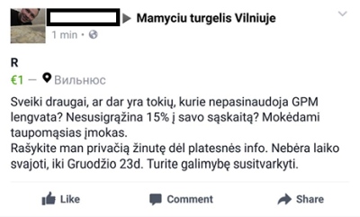 Socialiniame tinkle platinama įtartino turinio žinutė, kuria žadamagrąžinti sumokėtus mokesčius