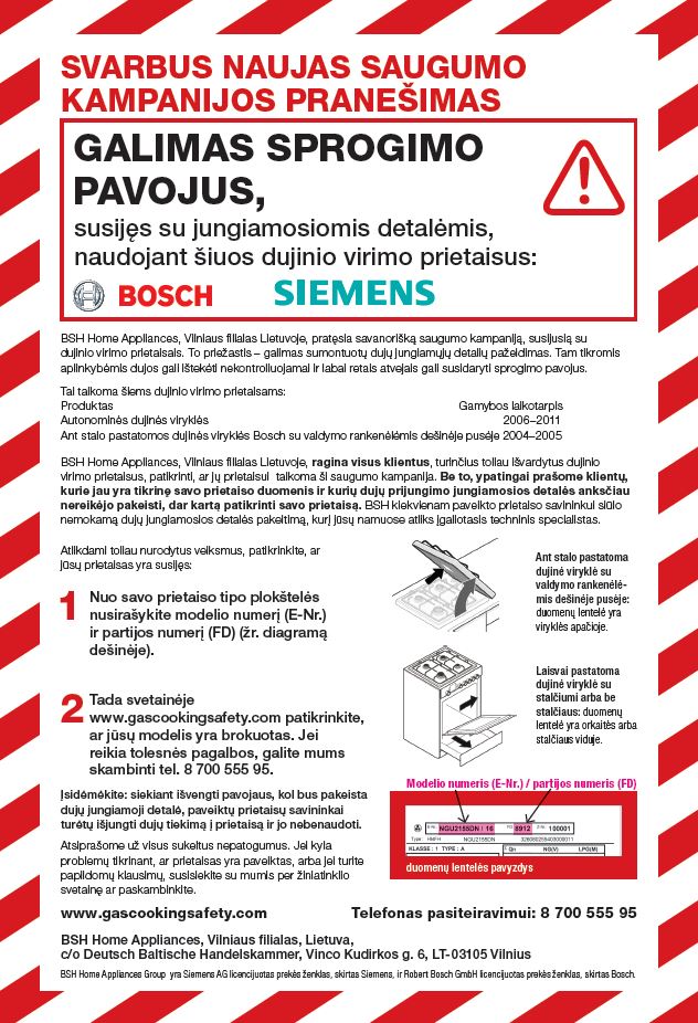 Svarbi informacija turintiems BOSCH ir SIEMENS dujines virykles