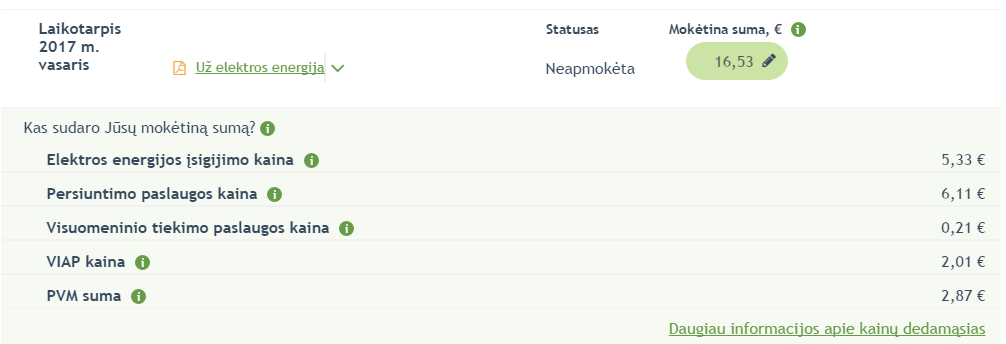 Už elektrą atsiskaitantiems ESO savitarnoje – atsakymas, iš ko susideda elektros kaina