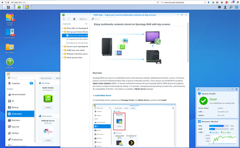 Duomenų saugyklos (NAS) „Synology Diskstation DS216j“ apžvalga