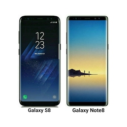 Juodos ir aukso spalvos „Samsung Galaxy Note 8“ paveikslėliai bei palyginimas su „Galaxy S8“