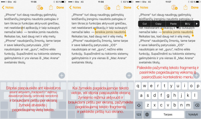 Kaip pažymėti tekstą „iPhone“ pasitelkus „3D Touch“