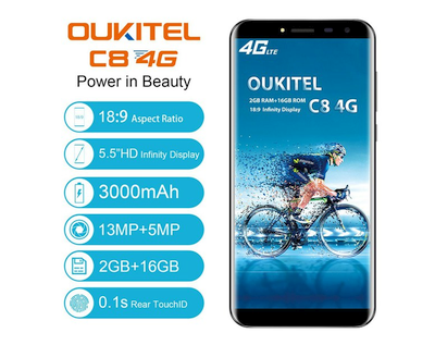 Įspūdinga nuolaida „Oukitel C8“ biudžetiniam telefonui su 5,5" ekranu ir 18:9 kraštinių santykiu