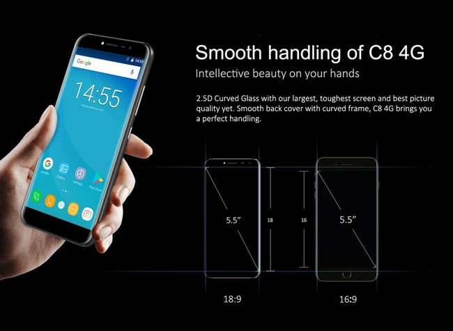 Įspūdinga nuolaida „Oukitel C8“ biudžetiniam telefonui su 5,5" ekranu ir 18:9 kraštinių santykiu
