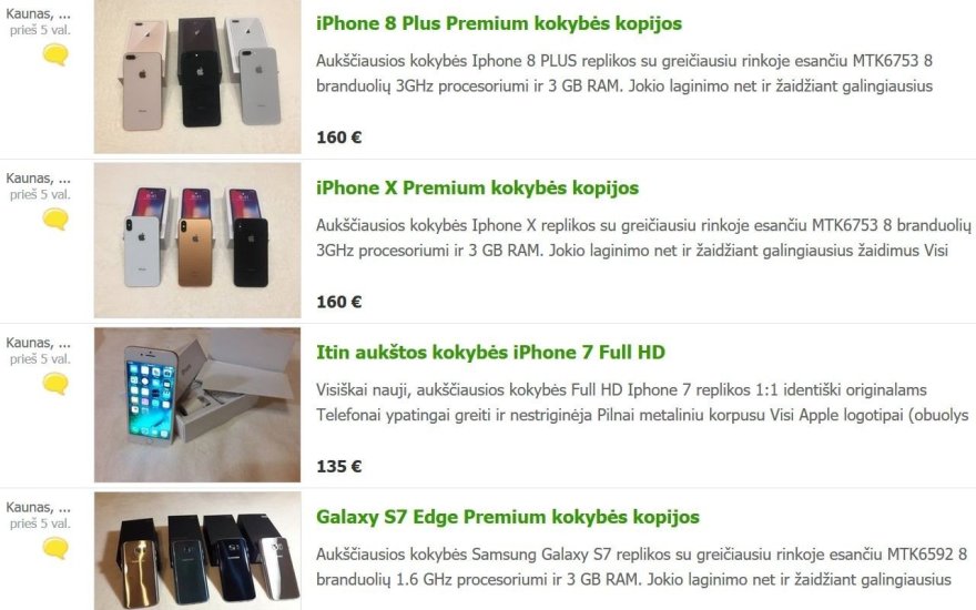 Svajonių telefonų kopijas siūlo įsigyti atvirai ir pigiai