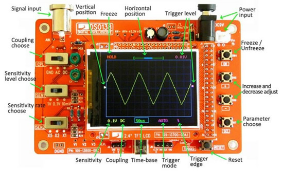 „DSO138“ skaitmeninis oscilografas elektronikos mėgėjams