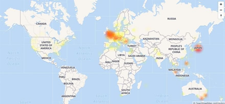 downdetector.com iliustr. / „Facebook“ sutrikimų žemėlapis kovo 14 d. ryte downdetector.com iliustr. / „Facebook“ sutrikimų žemėlapis kovo 14 d. ryte