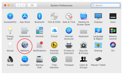 macOS High Sierra System preferences, piktogramos surūšiuotos abėcėline tvarka