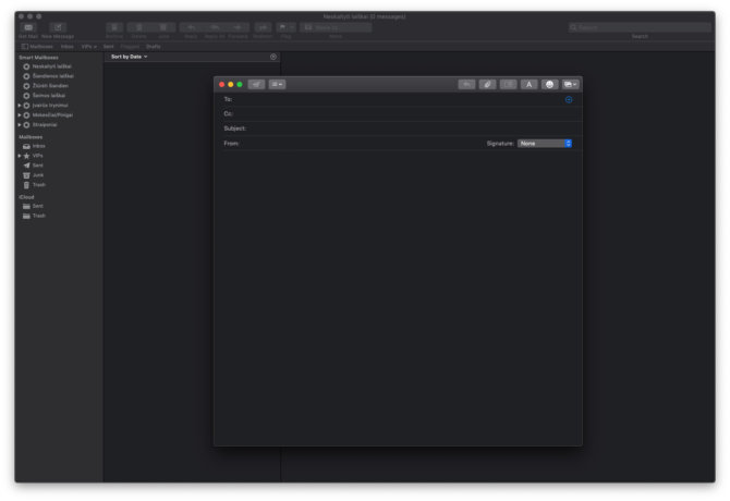 Kaip „macOS Mojave“ tamsioje temoje laiškus matyti šviesiame fone