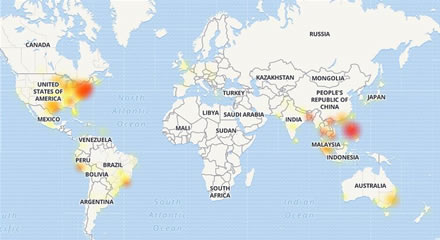 Feisbuko sutrikimai / Downdetector.com žemėlapis