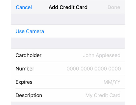Kaip įvesti mokėjimo/kredito kortelės informaciją „iPhone“