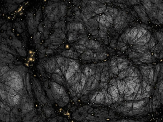 Tamsiosios materijos pasiskirstymo Visatoje prieš 13,6 milijardus metų modelis.