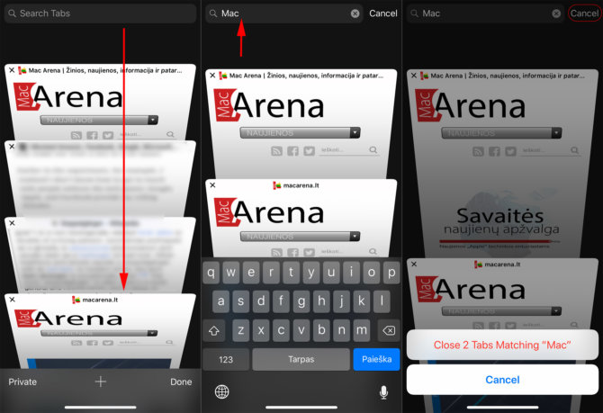 Kaip uždaryti iš karto kelis atidarytus svetainių langus „iOS“ „Safari“