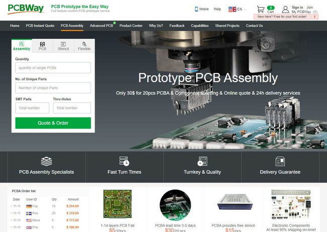 „PCBWay“ galima surinkti tiek plokščių prototipus (gamykla pagamina visus reikiamus šablonus), tiek serijinės gamybos plokštes