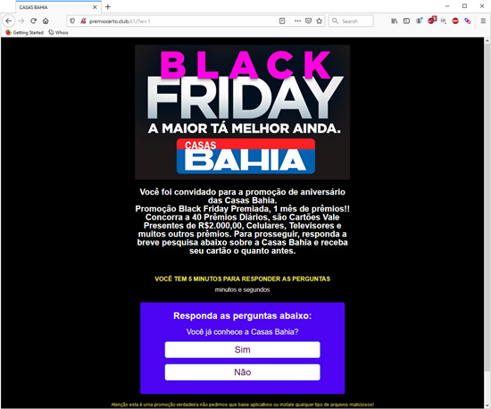 Nr. 1. Netikra svetainė, esanti Brazilijoje, prašanti dalyvauti loterijoje užpildant anketą.