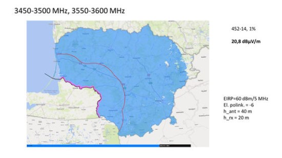 RRT iliustr. / Mėlynai pažymėta teritorija, kurioje pagal dabartinę derybų būseną būtų ribojamas nurodytų parametrų bazinių stočių statymas