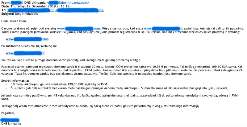 Būkite atsargūs: piktavaliai atakuoja .lt domenų turėtojus Būkite atsargūs: piktavaliai atakuoja .lt domenų turėtojus