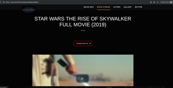 Kenkėjiška interneto svetainė, kuri atrodo kaip oficiali filmo svetainė (ekrano kopija)