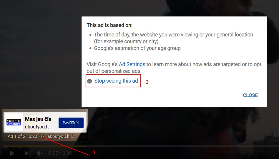 Kaip blokuoti konkrečias „Youtube“ vaizdo reklamas