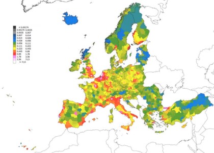 Nakties dangaus šviesumas Europoje