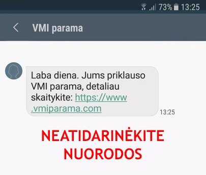 Sukčių trumposios SMS žinutės pavyzdys