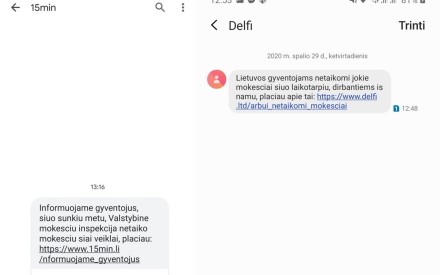 Sukčių siunčiamos SMS žinutės. Skaitytojų nuotr.