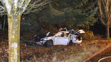 Kas liko iš „Tesla Model 3“. Corvallis policijos nuotr. Kas liko iš „Tesla Model 3“. Corvallis policijos nuotr.