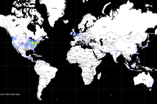 „Microsoft“ iliustr. / Kibernetinės atakos taikinių žemėlapis