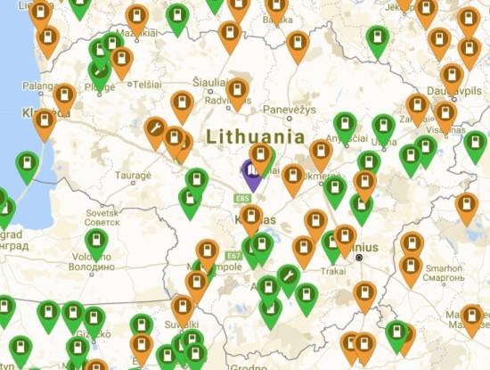 Elektromobilių įkrovimo stotelių Lietuvoje žemėlapis
