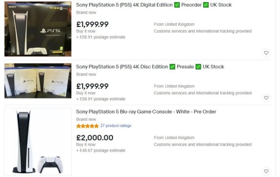 „eBay“ nuotr. / 500 eurų įprastai kainuojantys „Playstation 5“ patekę į perpardavėjų rankas smarkiai pabrangsta