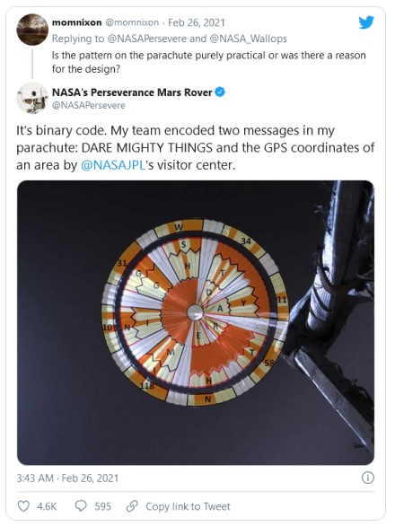 NASA ant marsaeigio parašiuto paliko slaptą žinutę